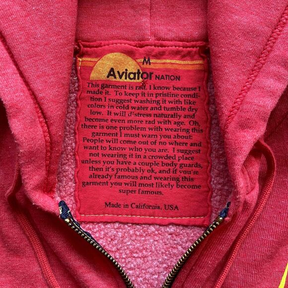 AVIATOR NATION LIGHTNING LOGO HOODED SWEATSHIRT FULL ZIP USA MEDIUM - Picture 2 of 7